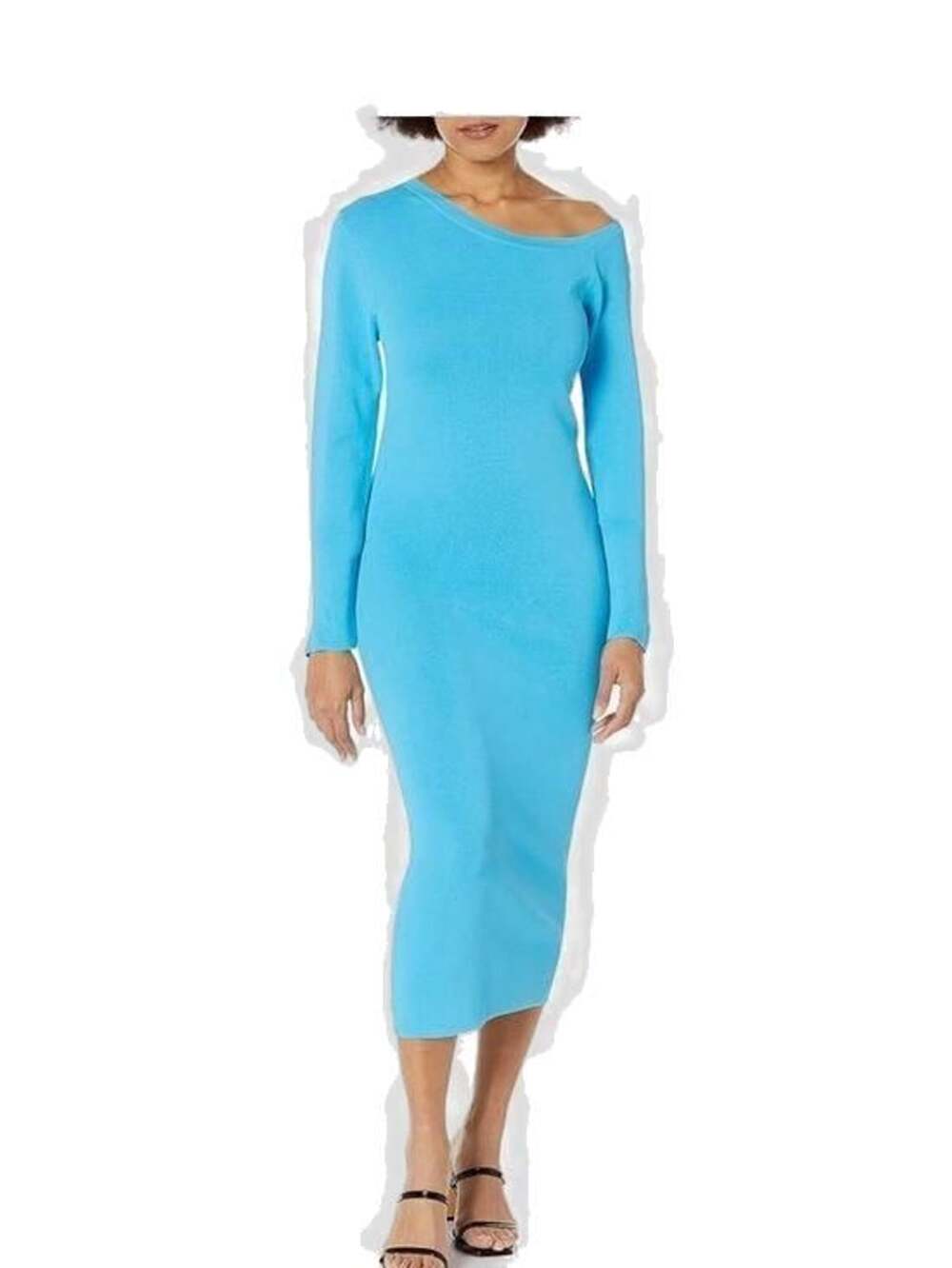 Asymmetric Neckline Midi Dress in Bright Turquoise